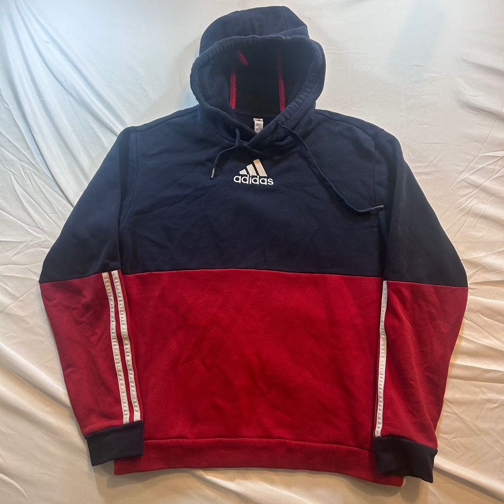 Adidas Mens Colorblock Hoodie Navy Blue Red White Embroidered Logo Size M